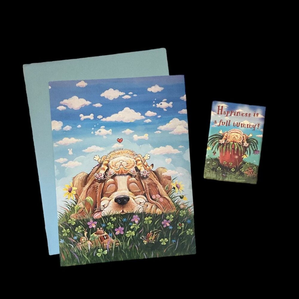 Leanin Tree Greeting Card & Magnet Set LAZY DAY AFTERNOON Cat Dog Gary Patterson